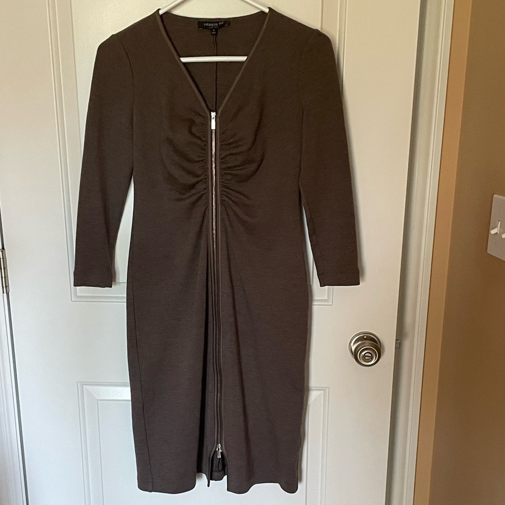 Lafayette 148 New York Zip Front Brown Dress